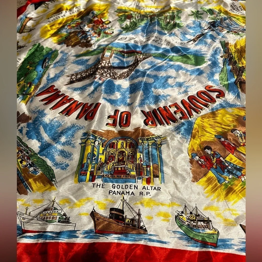Vintage Souvenir of Panama Rayon Scarf